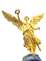 A statue of an angel gracefully holding a wreath