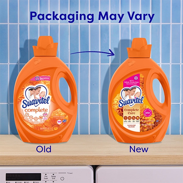 Comparison of old and new Suavitel sunshine fabric softener packaging design. Comparison of old and new Suavitel sunshine fabric softener packaging design.
